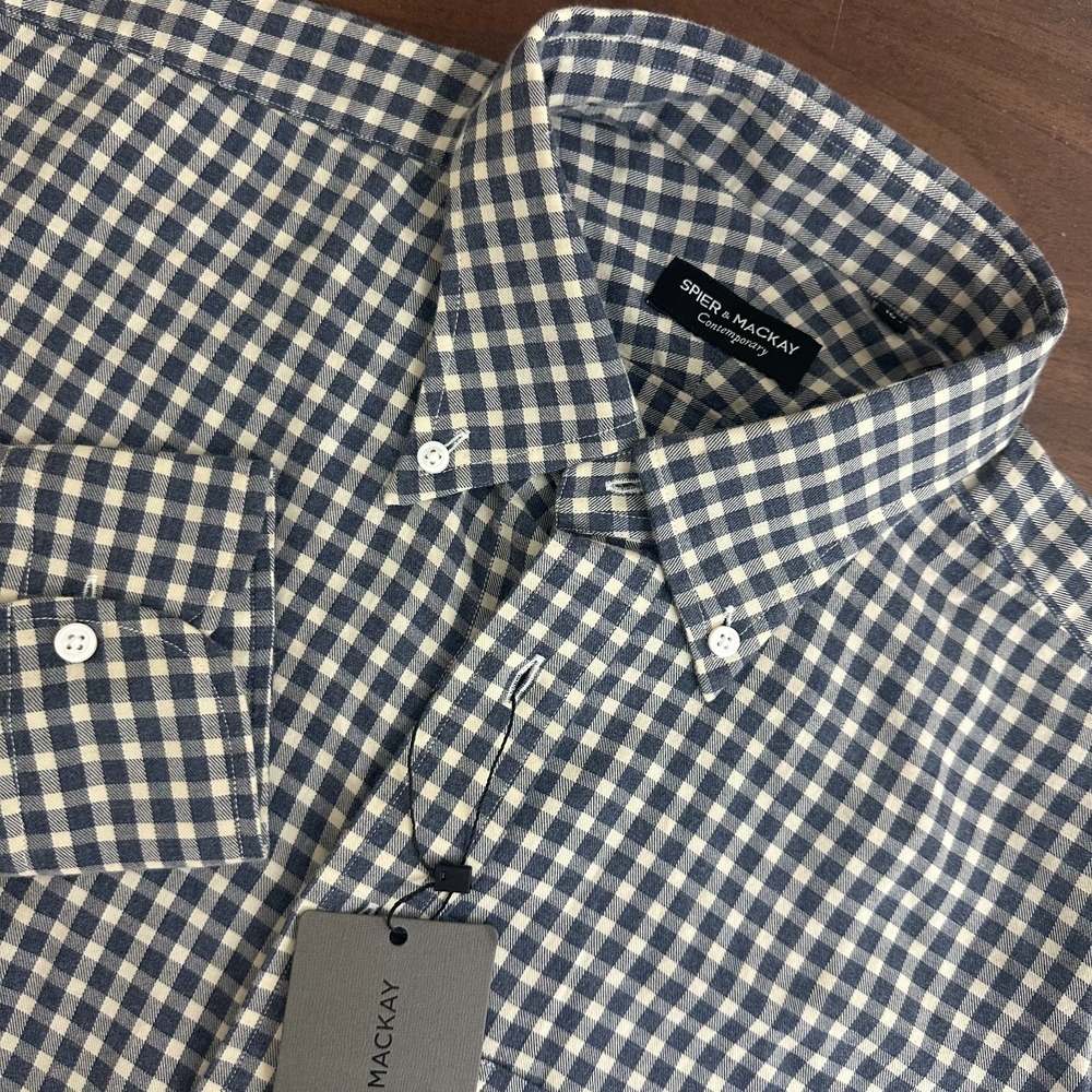 Spier & Mackay Shirt Blue Gingham Check Long Sleeve Pocket Button Down Mens 16.5